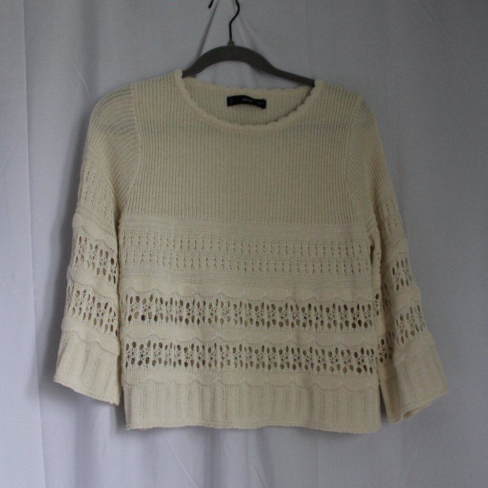 Mango MNG Crochet Cream Off-white Top Bell Sleeves Crop Medium